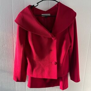Tahari Vibrant Red Women's Blazer with Wide Shawl Collar and skirt